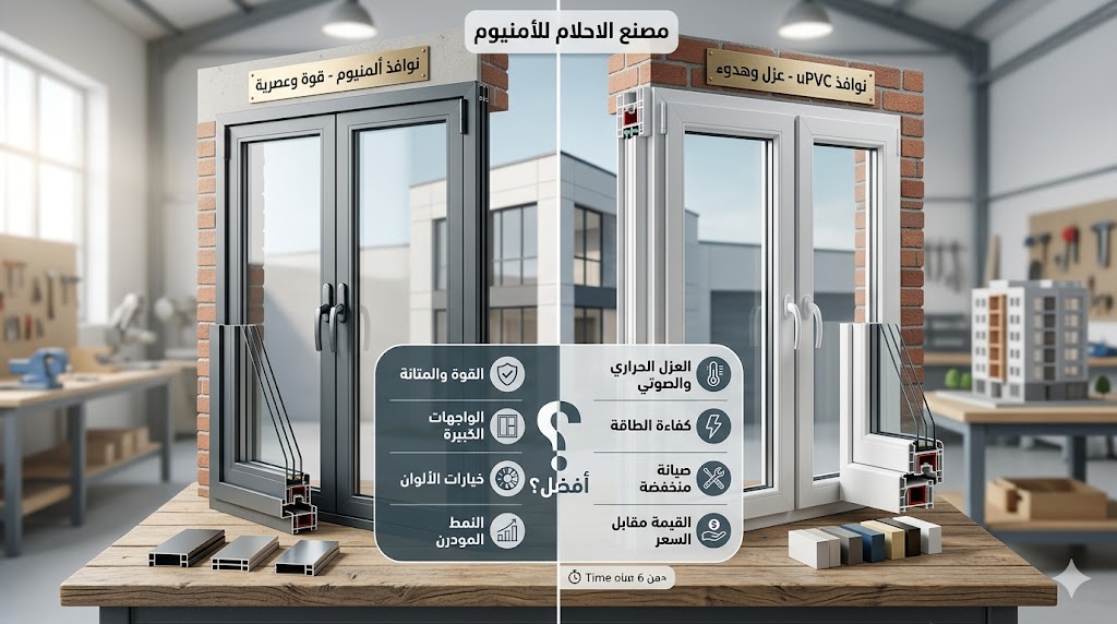 نوافذ الألمنيوم أم uPVC؟ دليل "مصنع الاحلام للألومنيوم" الشامل للاختيار الأنسب لمنزلك